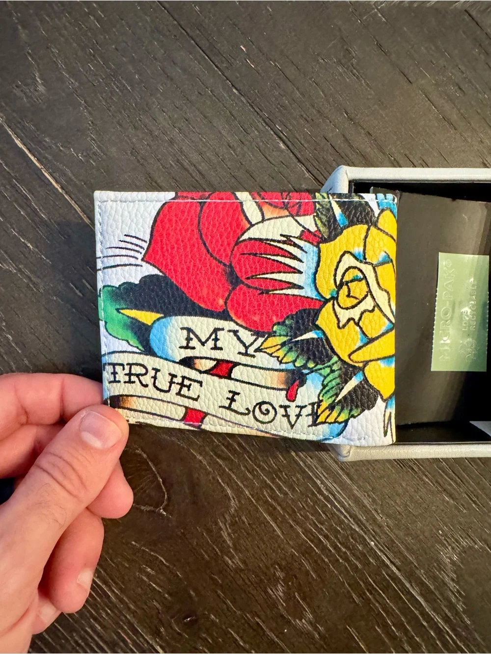 Ed Hardy Men’s Bifold Wallet & Valet Tray Set White. Rose & Skull. My True Love